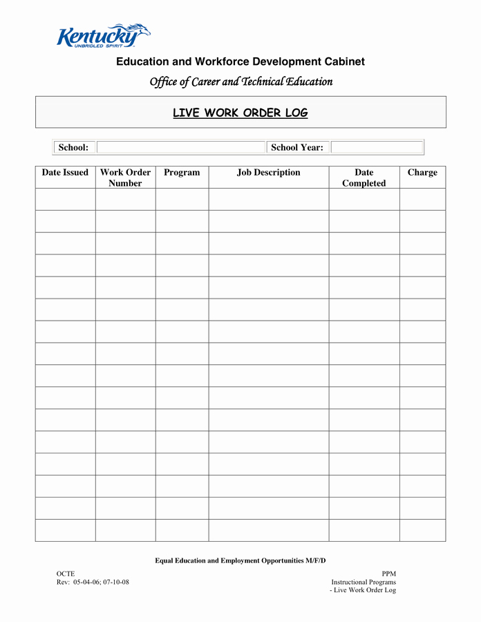 Work order Log Template Elegant Sample Purchase order form Template
