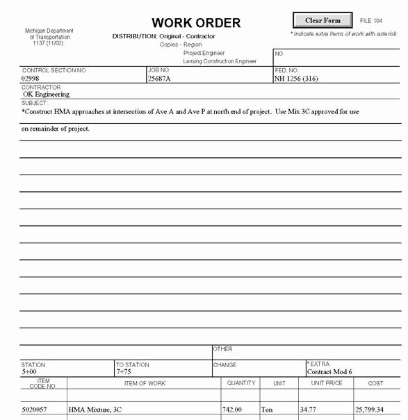 Work order Log Template New Work order Mdot Wiki