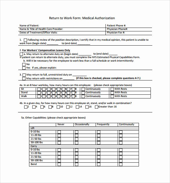Work Restrictions Letter Beautiful 16 Return to Work Medical form Templates Pdf Word