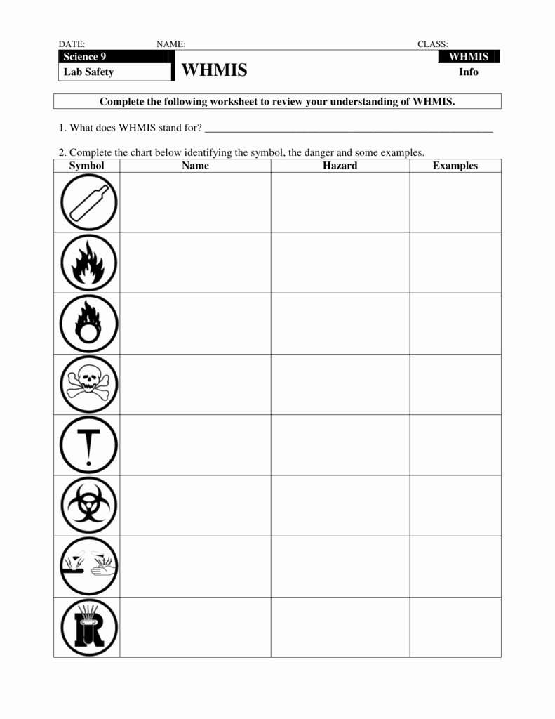 Worksheet Lab Safety Symbols Inspirational Science 9 Whmis Lab Safety Info Plete the Following