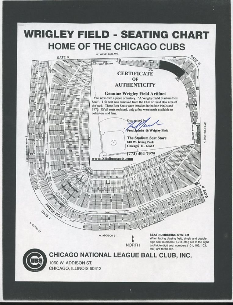 Wrigley Seating Chart with Seat Numbers Unique Fred Jacobs Signed Cubs Wrigley Field Seating Chart Pa Loa