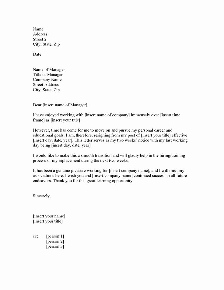 Written 2 Week Notice Lovely Two Week Resignation Letter Samples