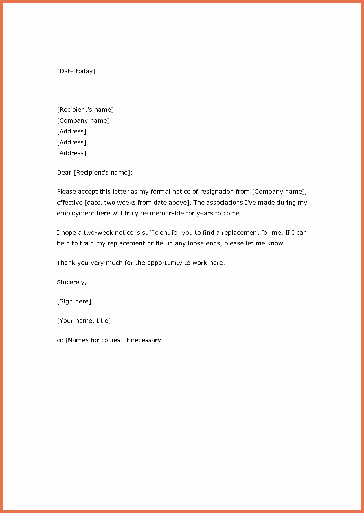 Written 2 Week Notice Unique Two Weeks’ Notice Resignation Letter Samples
