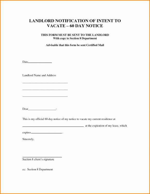 Written Notice Of Move Out Elegant Intent to Vacate Letter