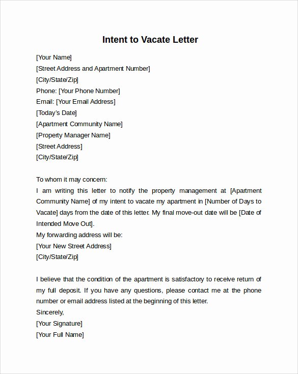 Written Notice Of Move Out Lovely Intent to Vacate Letter – 7 Free Samples Examples &amp; formats