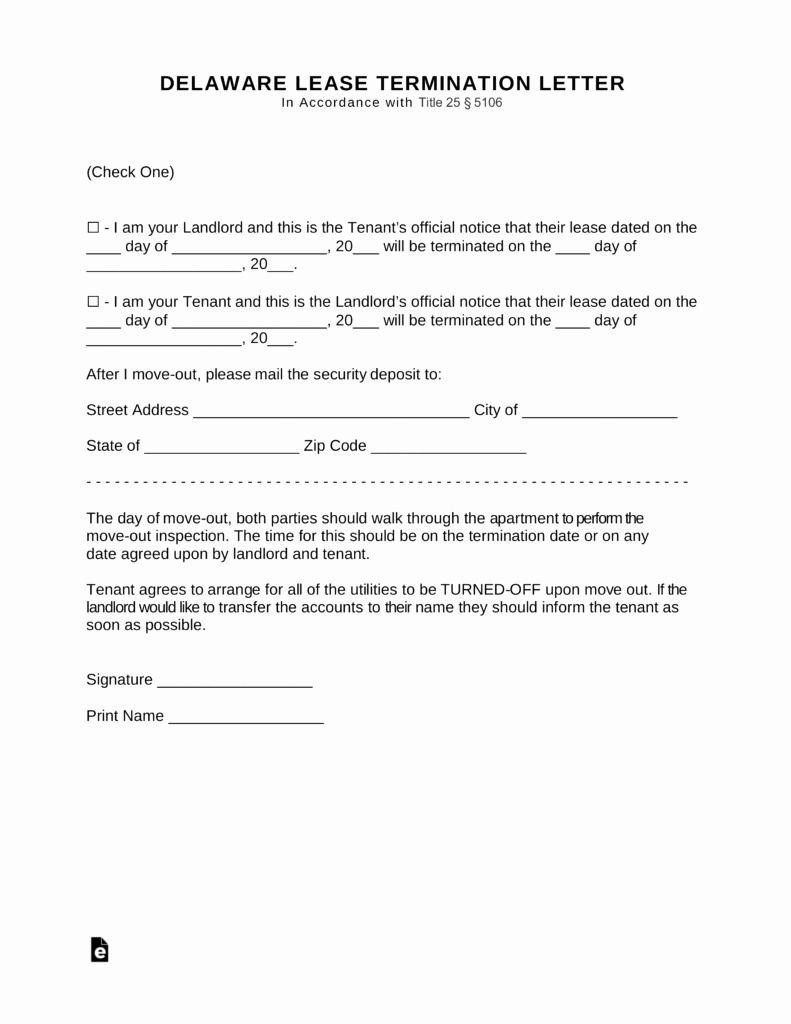 Written Notice to Move Out Luxury Free Delaware Lease Termination Letter form 60 Day