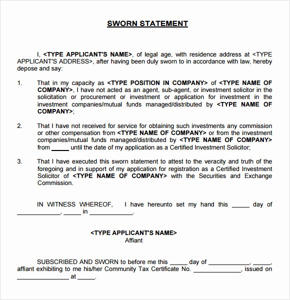 Written Statement format Fresh Sworn Statement Template 12 Download Free Documents In Pdf