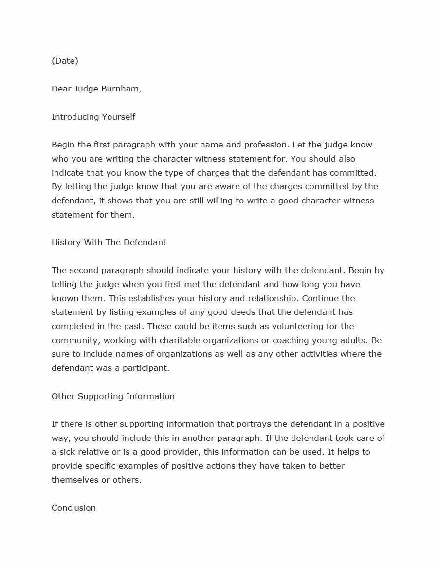 Written Statement Samples Unique 38 Free Character Witness Letters Examples Tips